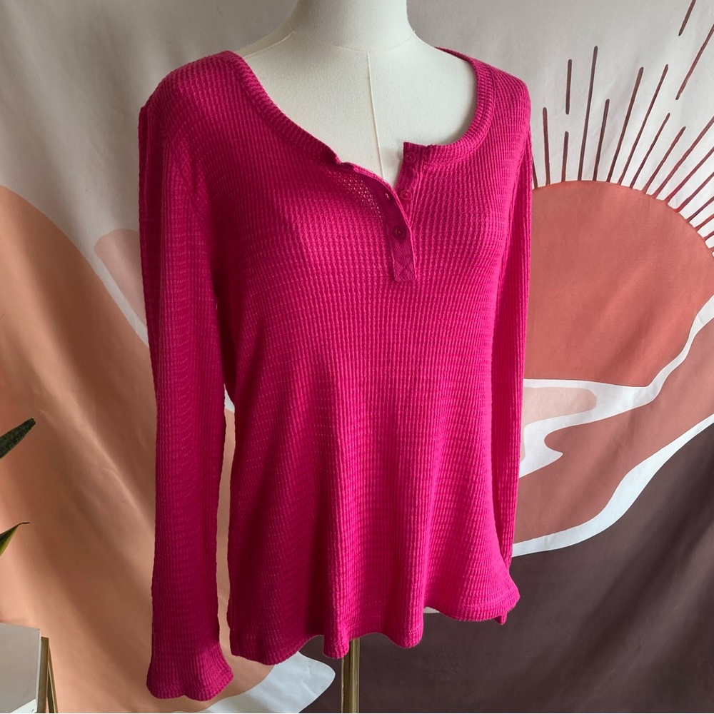 Ladies Sonoma Pink Ribbed Henley Top S Long Sleeve Bella Elena Small